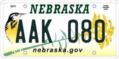 NE license plate AAK080