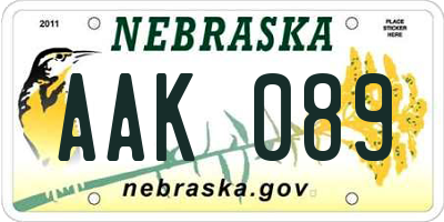 NE license plate AAK089
