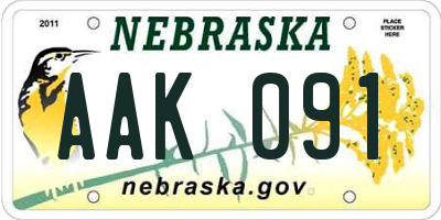 NE license plate AAK091