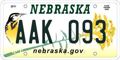 NE license plate AAK093
