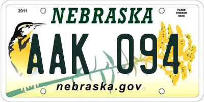 NE license plate AAK094
