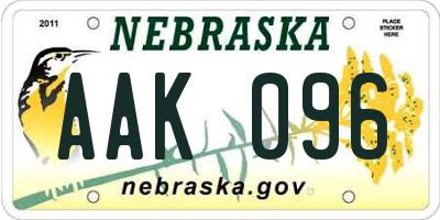 NE license plate AAK096