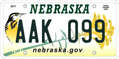 NE license plate AAK099