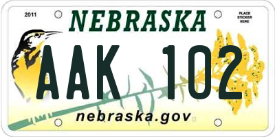 NE license plate AAK102