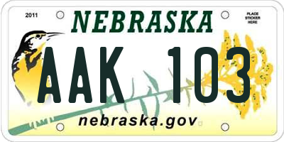 NE license plate AAK103