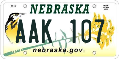 NE license plate AAK107