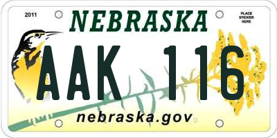 NE license plate AAK116
