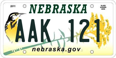 NE license plate AAK121