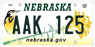 NE license plate AAK125
