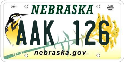NE license plate AAK126