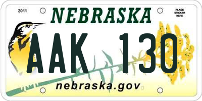 NE license plate AAK130
