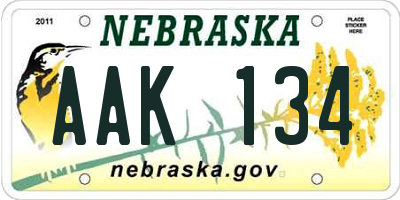 NE license plate AAK134