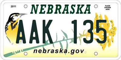 NE license plate AAK135