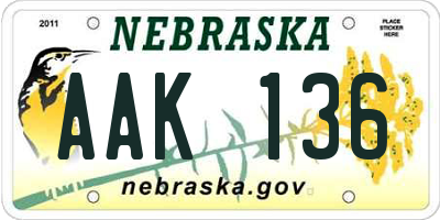NE license plate AAK136