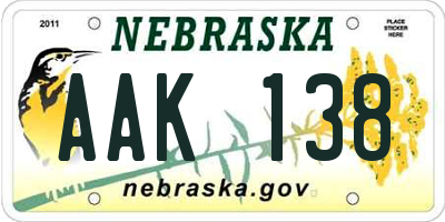 NE license plate AAK138