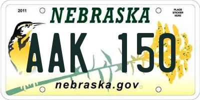 NE license plate AAK150