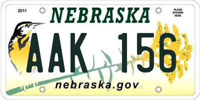 NE license plate AAK156