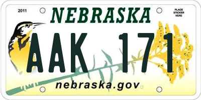 NE license plate AAK171