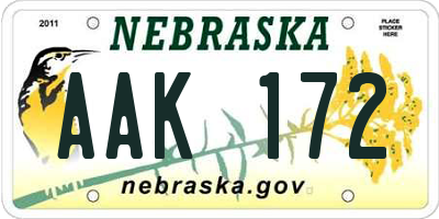 NE license plate AAK172