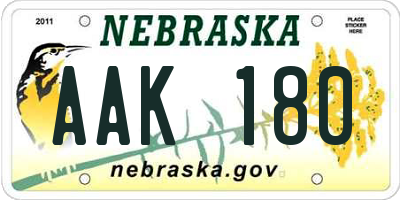 NE license plate AAK180