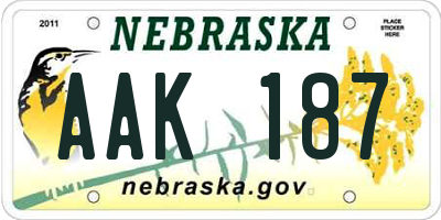 NE license plate AAK187