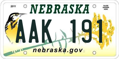 NE license plate AAK191