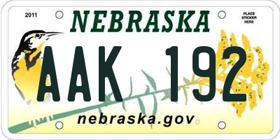 NE license plate AAK192
