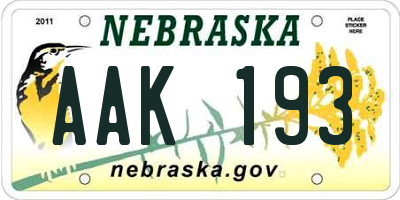 NE license plate AAK193