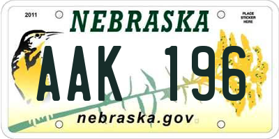 NE license plate AAK196