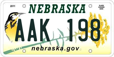 NE license plate AAK198