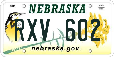 NE license plate RXV602