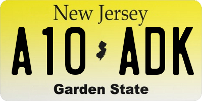 NJ license plate A10ADK