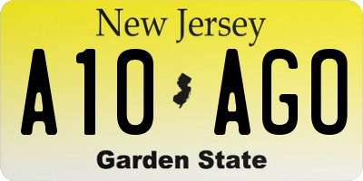 NJ license plate A10AGO