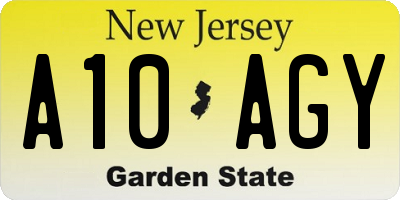 NJ license plate A10AGY