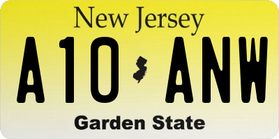 NJ license plate A10ANW
