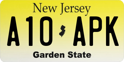 NJ license plate A10APK