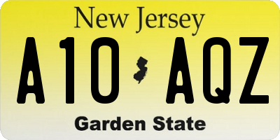 NJ license plate A10AQZ