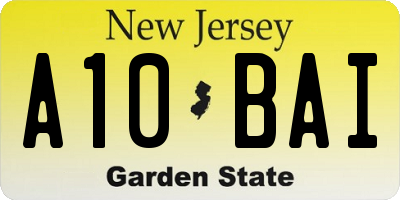 NJ license plate A10BAI