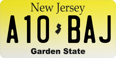 NJ license plate A10BAJ