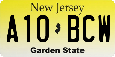 NJ license plate A10BCW