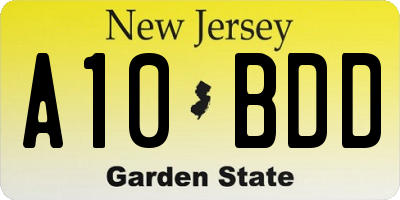 NJ license plate A10BDD