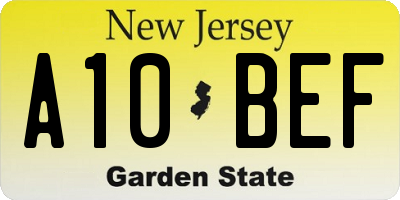 NJ license plate A10BEF