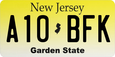 NJ license plate A10BFK