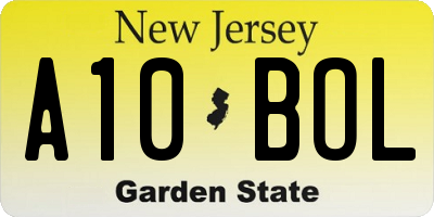 NJ license plate A10BOL