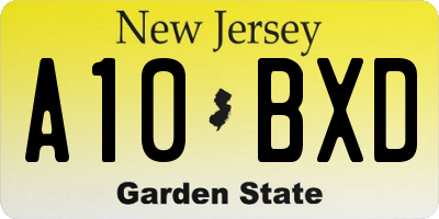NJ license plate A10BXD