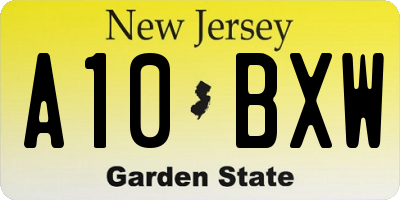 NJ license plate A10BXW