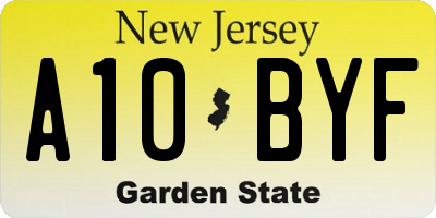 NJ license plate A10BYF