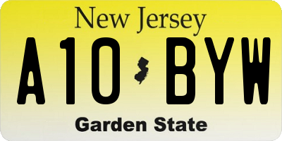 NJ license plate A10BYW