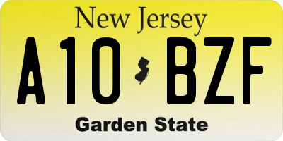 NJ license plate A10BZF