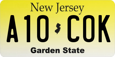 NJ license plate A10COK